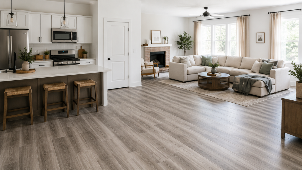 Stylish peel and stick floor tiles transforming an outdated room on a budget