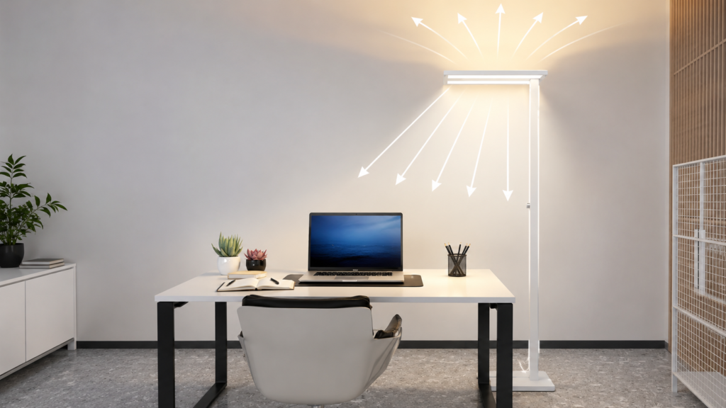 Dual-light floor lamp directing task light downward and room light upward