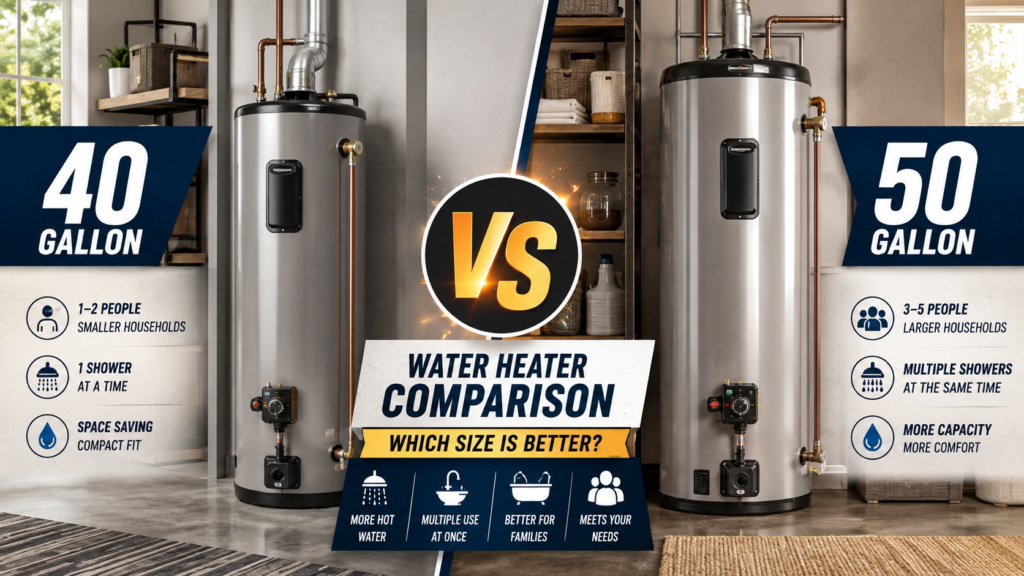 40 vs 50 gallon water heater comparison table