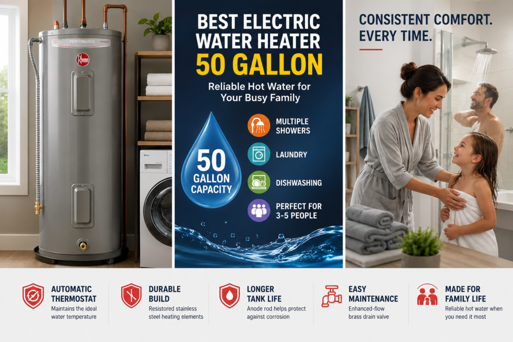 Families searching for best water heater 50 gallon