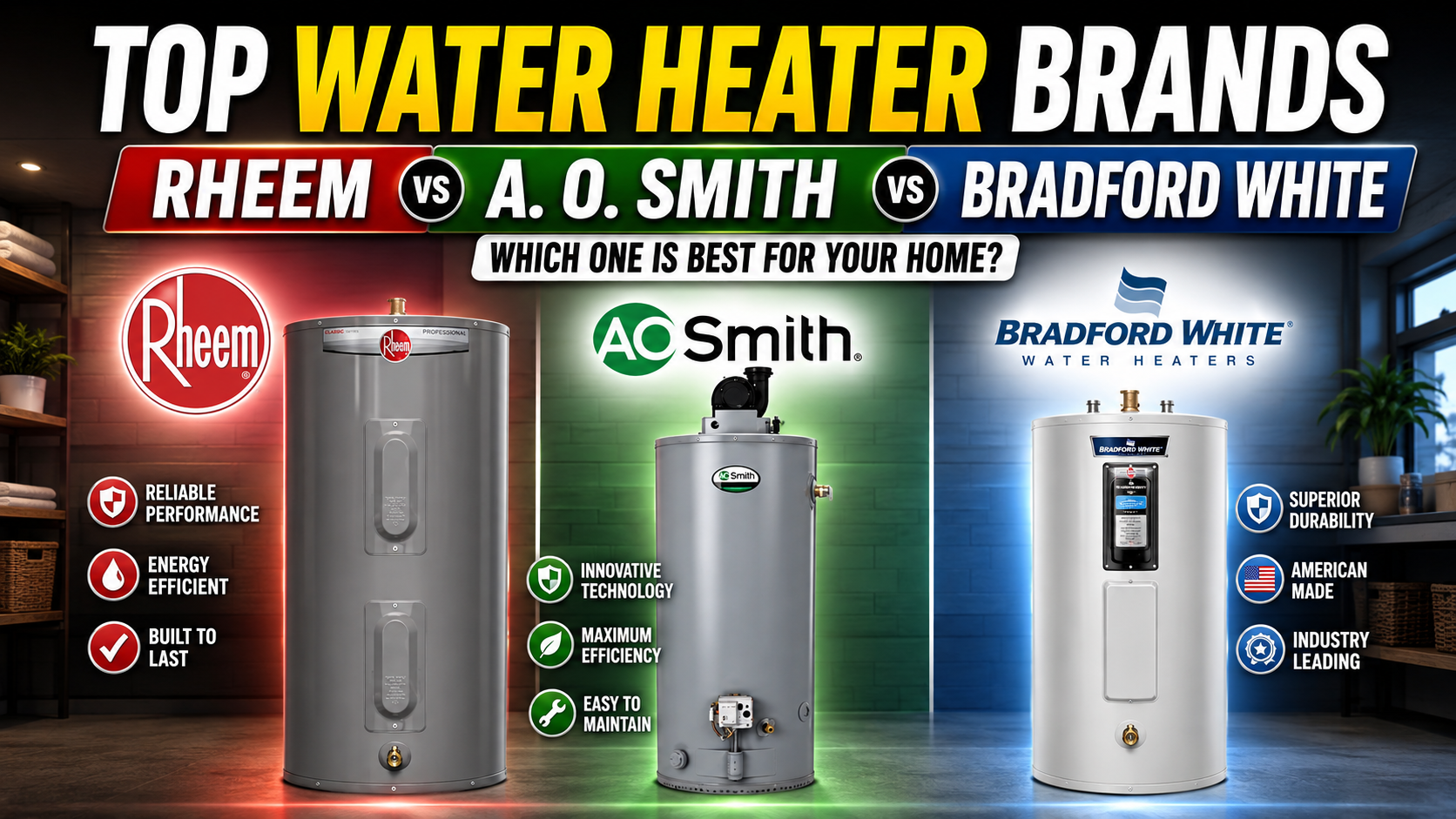 Top Water Heater Brands: Rheem vs A.O. Smith vs Bradford White